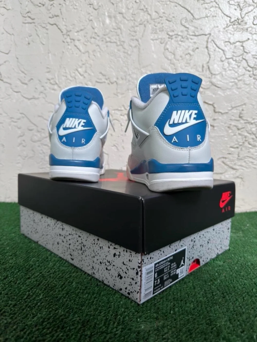 Air Jordan 4 Men's White and Blue Retro Sneakers